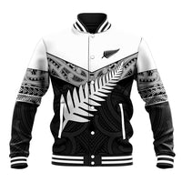 New Zealand Silver Fern Baseball Jacket Maori Koru Mixed Taniko Pattern LT9 Unisex White - Polynesian Pride