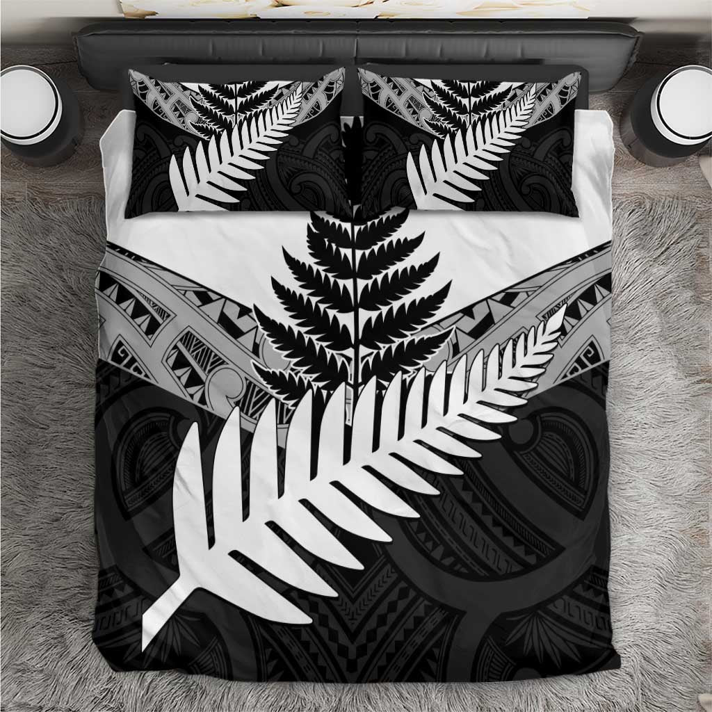 New Zealand Silver Fern Bedding Set Maori Koru Mixed Taniko Pattern LT9 White - Polynesian Pride