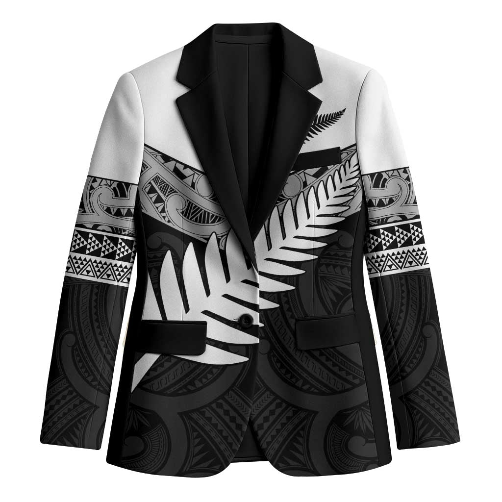 New Zealand Silver Fern Blazer Maori Koru Mixed Taniko Pattern LT9 Unisex White - Polynesian Pride