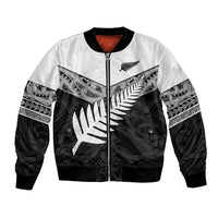 New Zealand Silver Fern Bomber Jacket Maori Koru Mixed Taniko Pattern LT9 Unisex White - Polynesian Pride