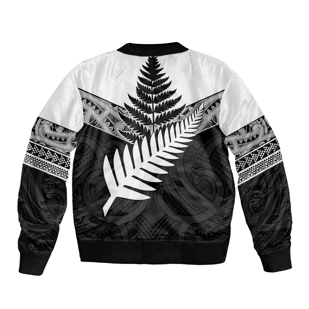 New Zealand Silver Fern Bomber Jacket Maori Koru Mixed Taniko Pattern LT9 - Polynesian Pride