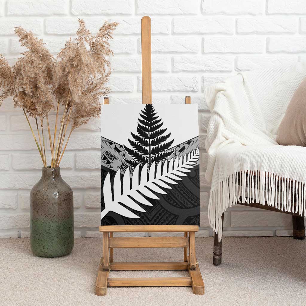 New Zealand Silver Fern Canvas Wall Art Maori Koru Mixed Taniko Pattern LT9 - Polynesian Pride