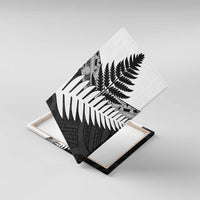New Zealand Silver Fern Canvas Wall Art Maori Koru Mixed Taniko Pattern LT9 With Frame White - Polynesian Pride