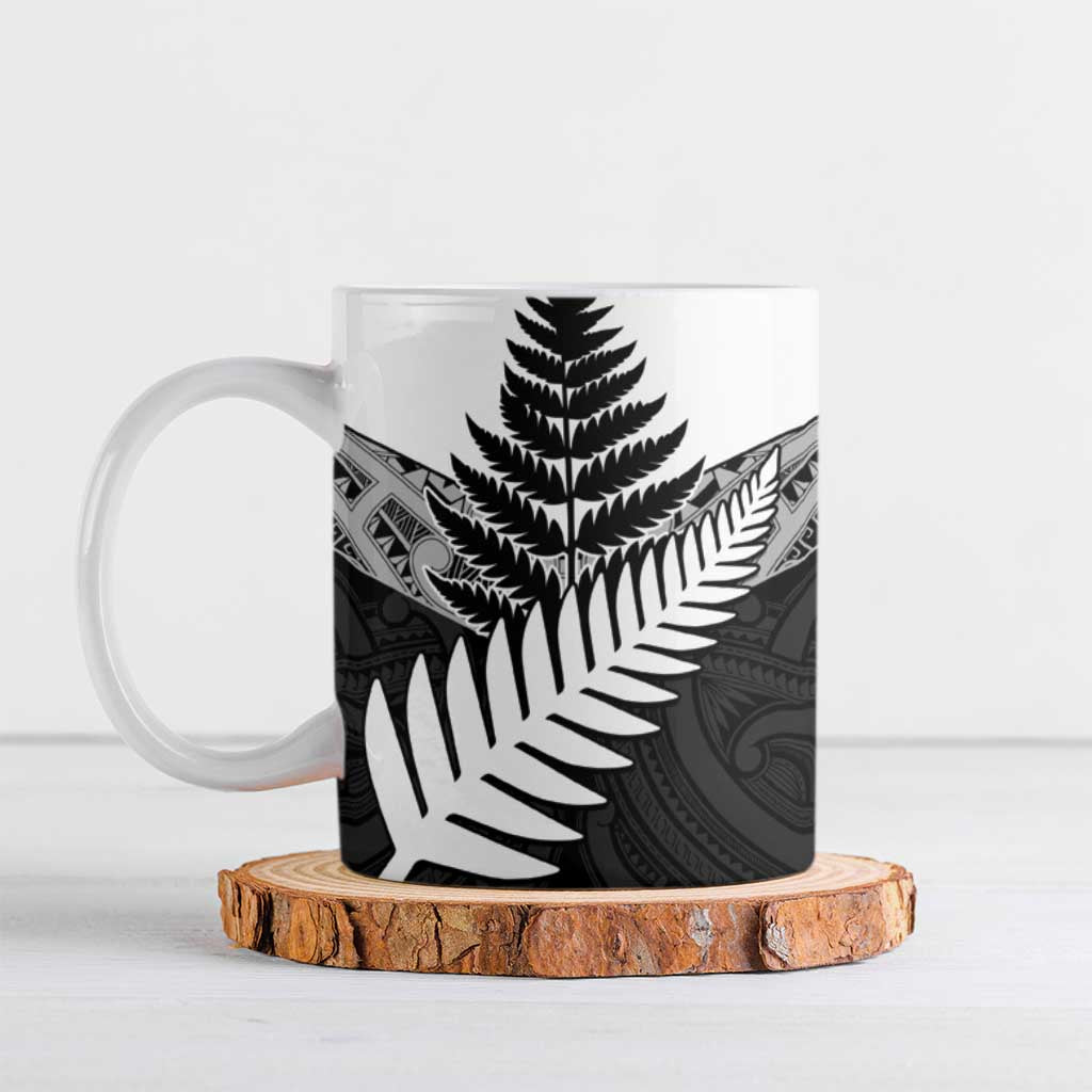 New Zealand Silver Fern Ceramic Mug Maori Koru Mixed Taniko Pattern LT9 White - Polynesian Pride