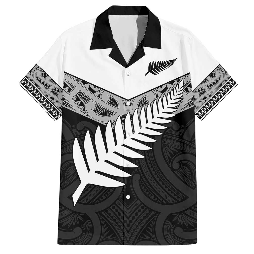 New Zealand Silver Fern Hawaiian Shirt Maori Koru Mixed Taniko Pattern LT9 White - Polynesian Pride
