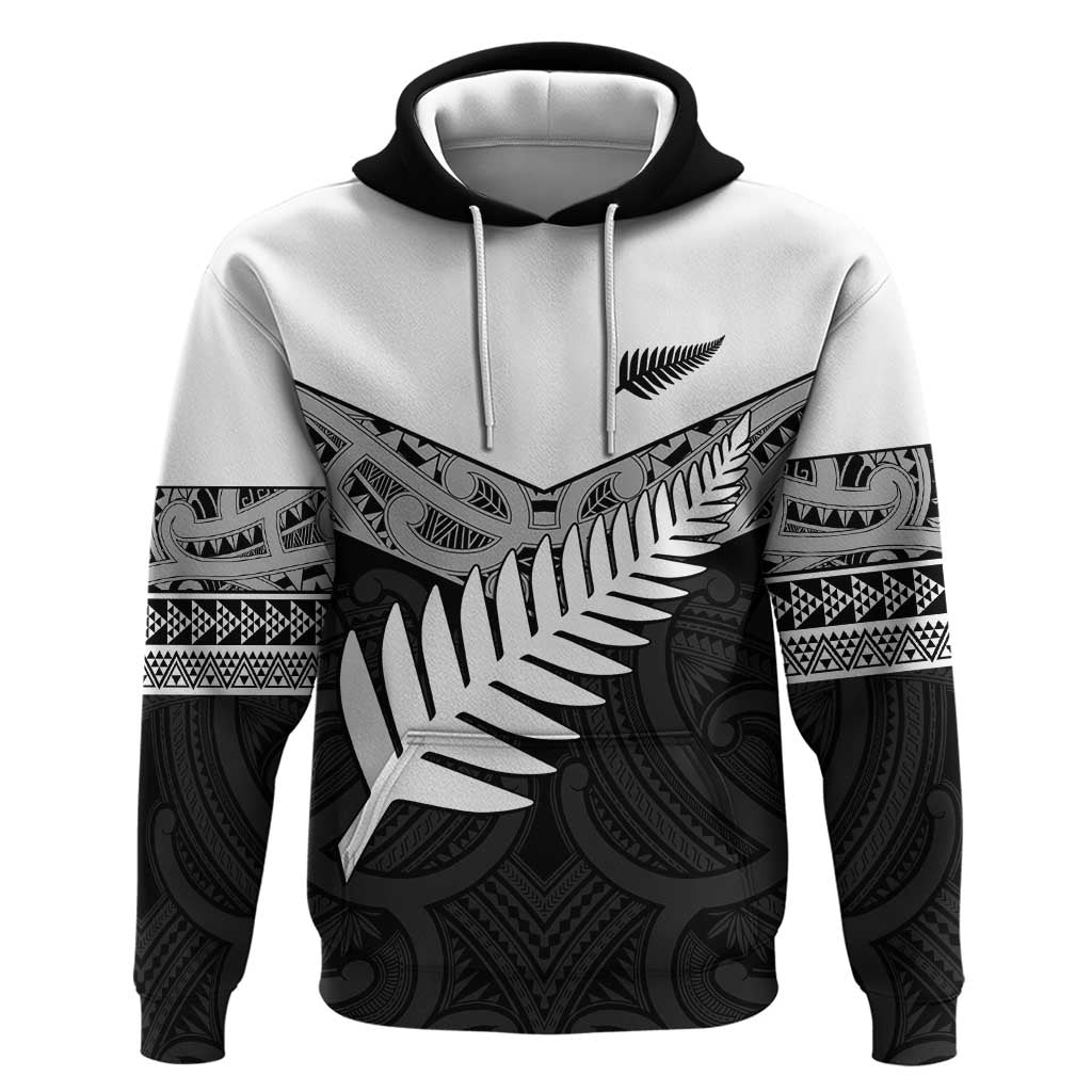 New Zealand Silver Fern Hoodie Maori Koru Mixed Taniko Pattern LT9 Pullover Hoodie White - Polynesian Pride
