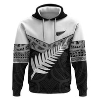 New Zealand Silver Fern Hoodie Maori Koru Mixed Taniko Pattern LT9 Pullover Hoodie White - Polynesian Pride
