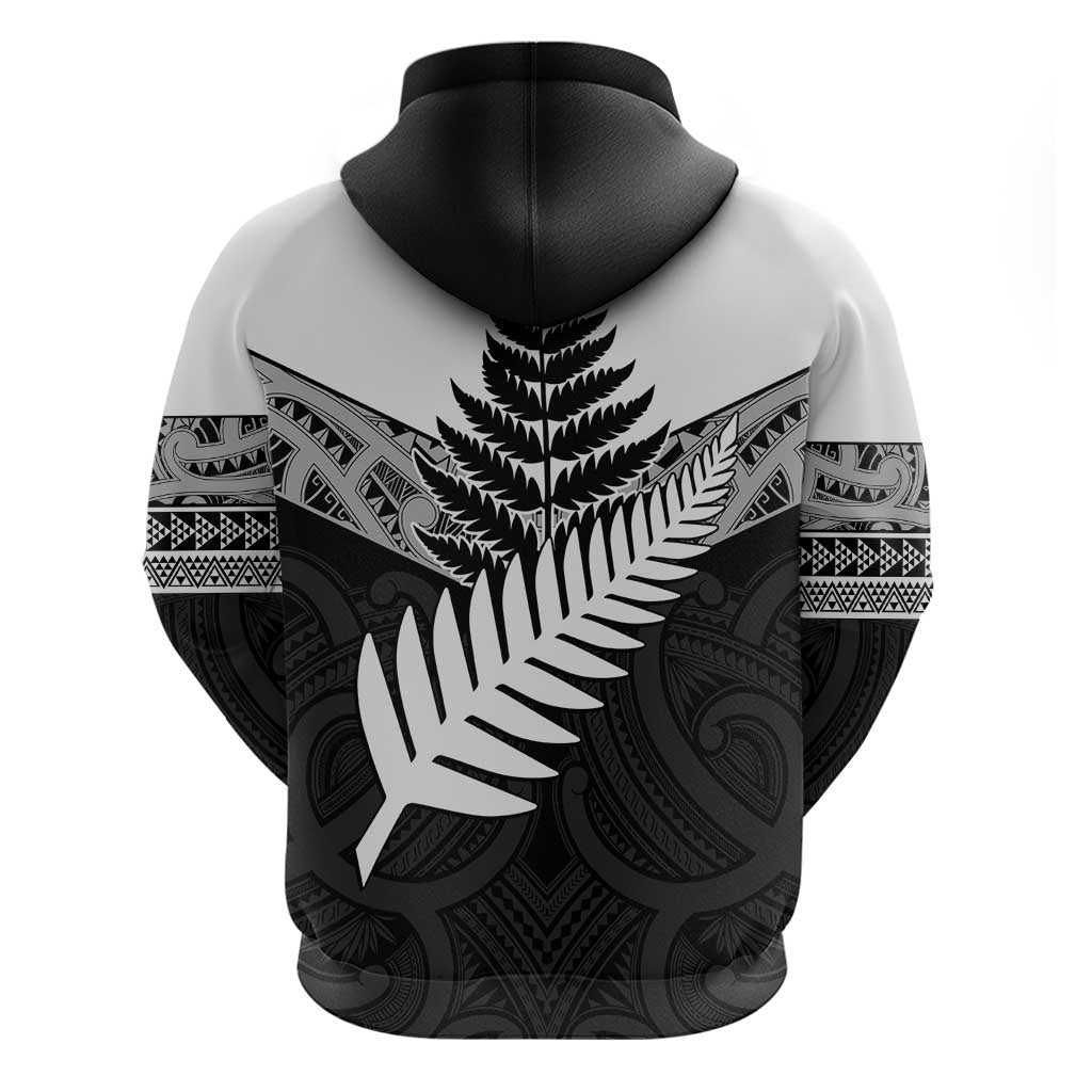 New Zealand Silver Fern Hoodie Maori Koru Mixed Taniko Pattern LT9 - Polynesian Pride