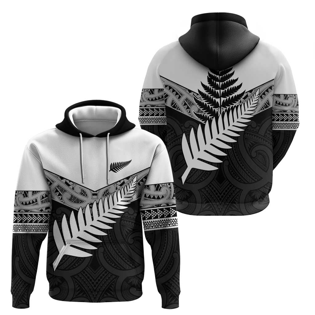 New Zealand Silver Fern Hoodie Maori Koru Mixed Taniko Pattern LT9 - Polynesian Pride