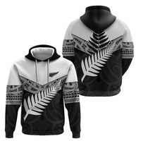 New Zealand Silver Fern Hoodie Maori Koru Mixed Taniko Pattern LT9 - Polynesian Pride