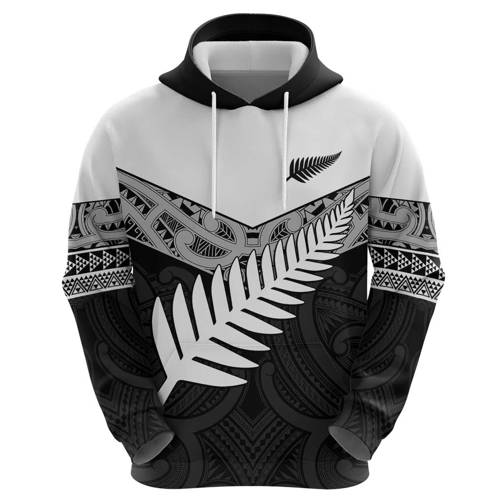 New Zealand Silver Fern Hoodie Maori Koru Mixed Taniko Pattern LT9 - Polynesian Pride