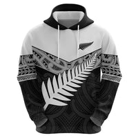 New Zealand Silver Fern Hoodie Maori Koru Mixed Taniko Pattern LT9 - Polynesian Pride