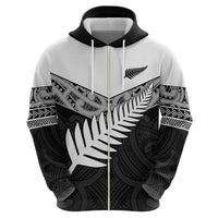 New Zealand Silver Fern Hoodie Maori Koru Mixed Taniko Pattern LT9 - Polynesian Pride