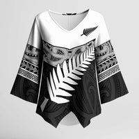New Zealand Silver Fern Kimono Sleeve Blouse Maori Koru Mixed Taniko Pattern LT9 Female White - Polynesian Pride