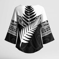 New Zealand Silver Fern Kimono Sleeve Blouse Maori Koru Mixed Taniko Pattern LT9 - Polynesian Pride