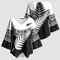 New Zealand Silver Fern Kimono Sleeve Blouse Maori Koru Mixed Taniko Pattern LT9 - Polynesian Pride