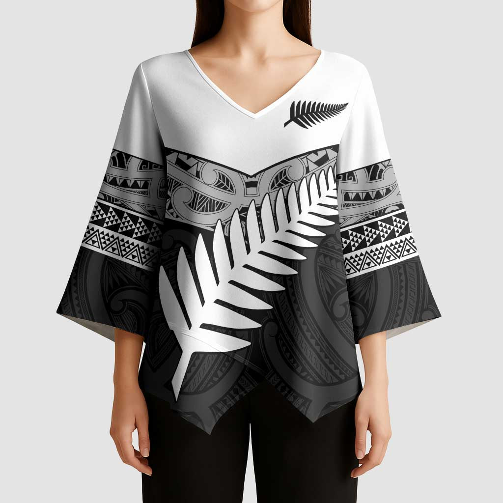 New Zealand Silver Fern Kimono Sleeve Blouse Maori Koru Mixed Taniko Pattern LT9 - Polynesian Pride