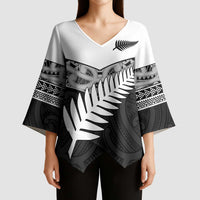 New Zealand Silver Fern Kimono Sleeve Blouse Maori Koru Mixed Taniko Pattern LT9 - Polynesian Pride