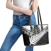 New Zealand Silver Fern Leather Tote Bag Maori Koru Mixed Taniko Pattern LT9 - Polynesian Pride
