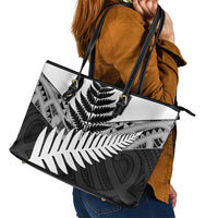 New Zealand Silver Fern Leather Tote Bag Maori Koru Mixed Taniko Pattern LT9 - Polynesian Pride