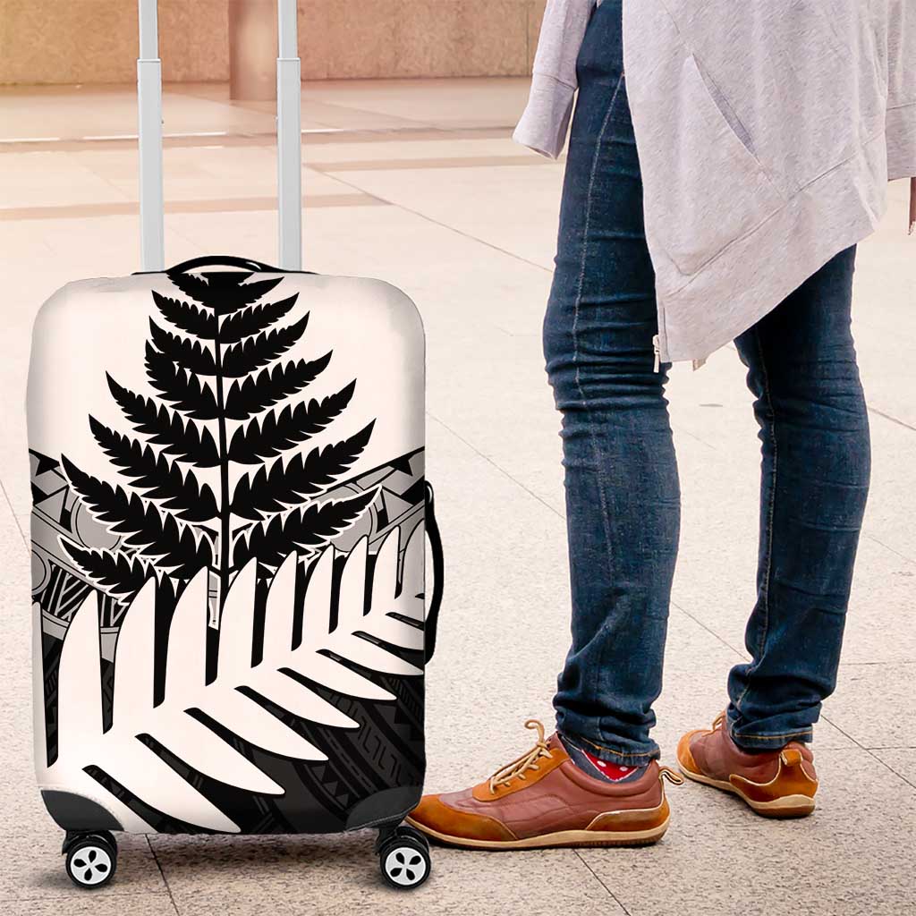 New Zealand Silver Fern Luggage Cover Maori Koru Mixed Taniko Pattern LT9 White - Polynesian Pride