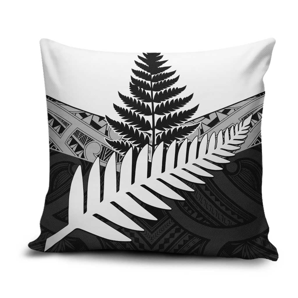 New Zealand Silver Fern Pillow Cover Maori Koru Mixed Taniko Pattern LT9 White - Polynesian Pride