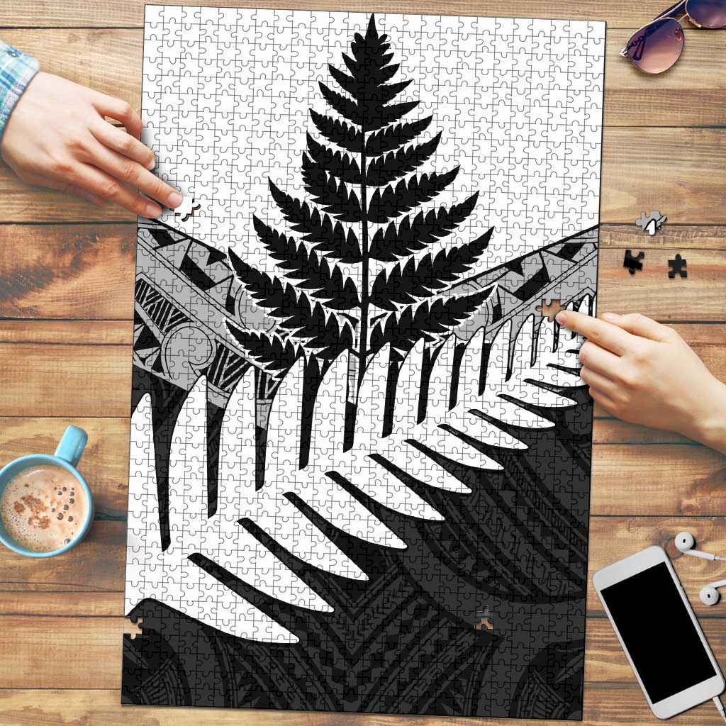 New Zealand Silver Fern Puzzle Maori Koru Mixed Taniko Pattern LT9 White - Polynesian Pride