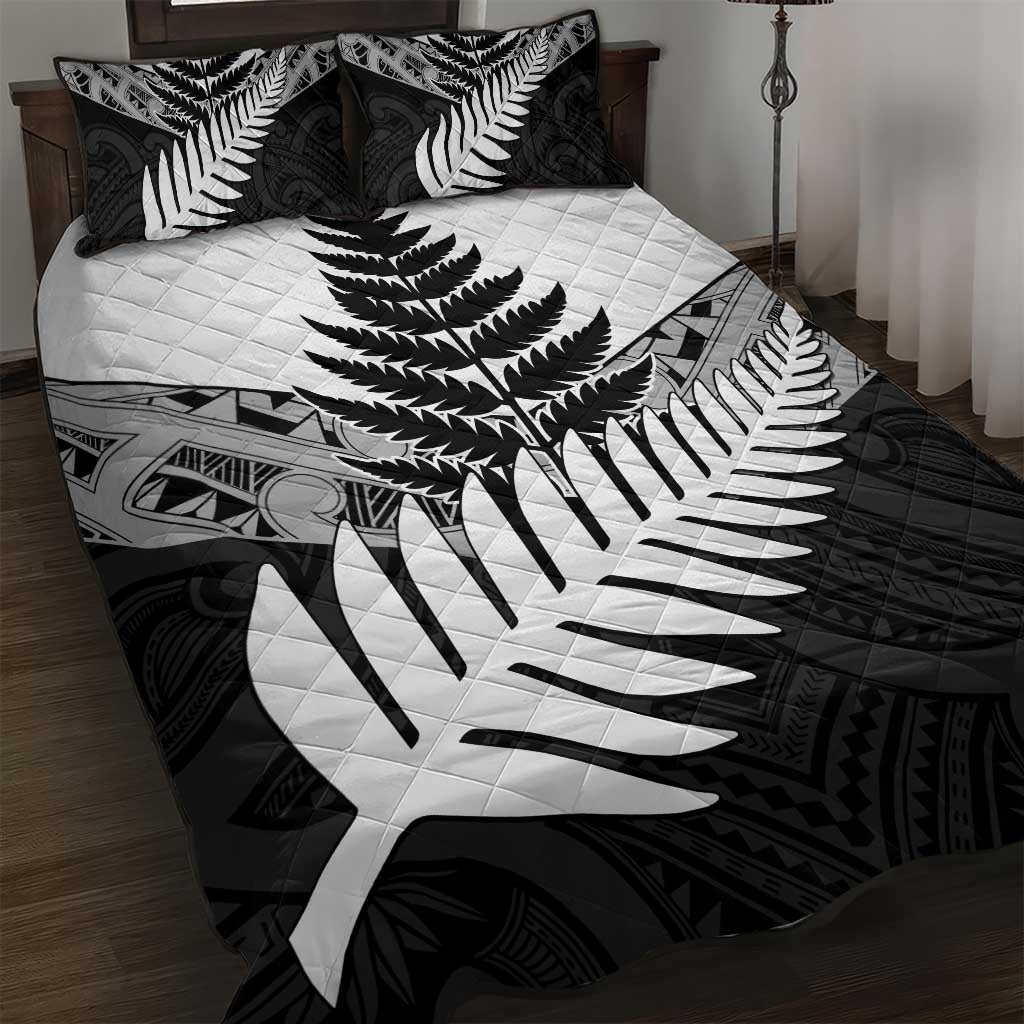 New Zealand Silver Fern Quilt Bed Set Maori Koru Mixed Taniko Pattern LT9 White - Polynesian Pride