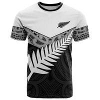 New Zealand Silver Fern T Shirt Maori Koru Mixed Taniko Pattern LT9 White - Polynesian Pride