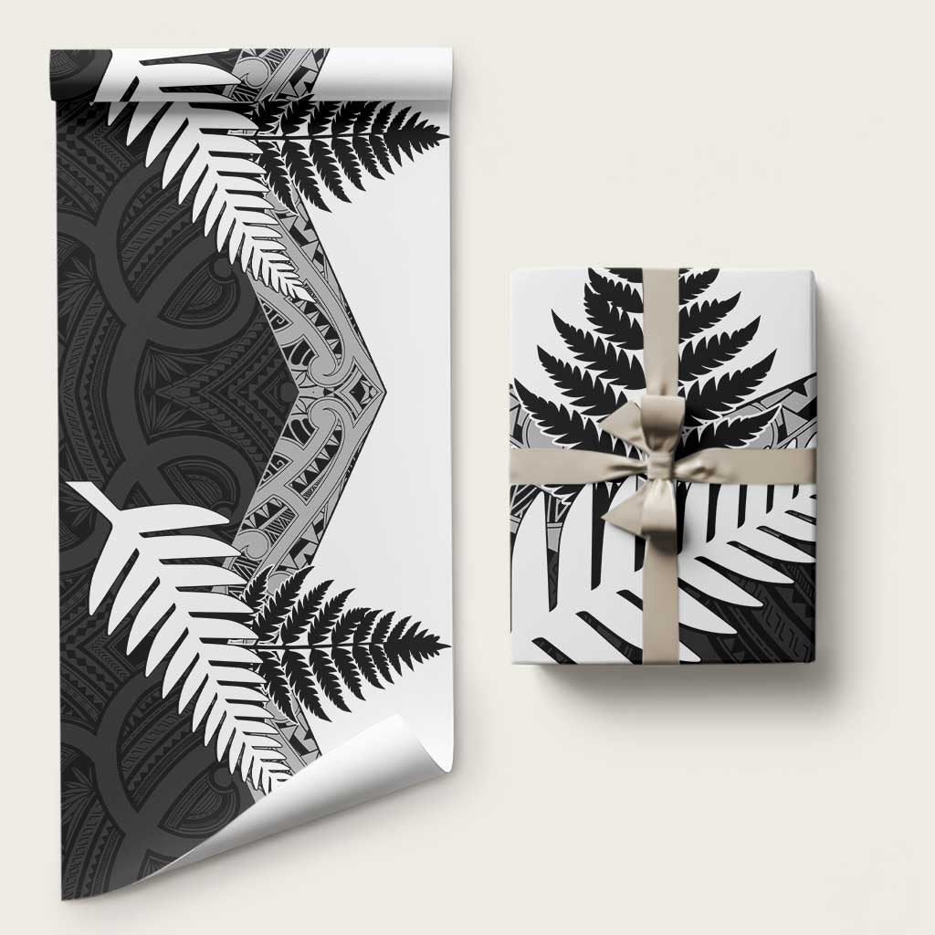 New Zealand Silver Fern Wrapping Paper Maori Koru Mixed Taniko Pattern LT9 58" × 23" White - Polynesian Pride