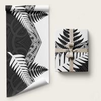 New Zealand Silver Fern Wrapping Paper Maori Koru Mixed Taniko Pattern LT9 58" × 23" White - Polynesian Pride