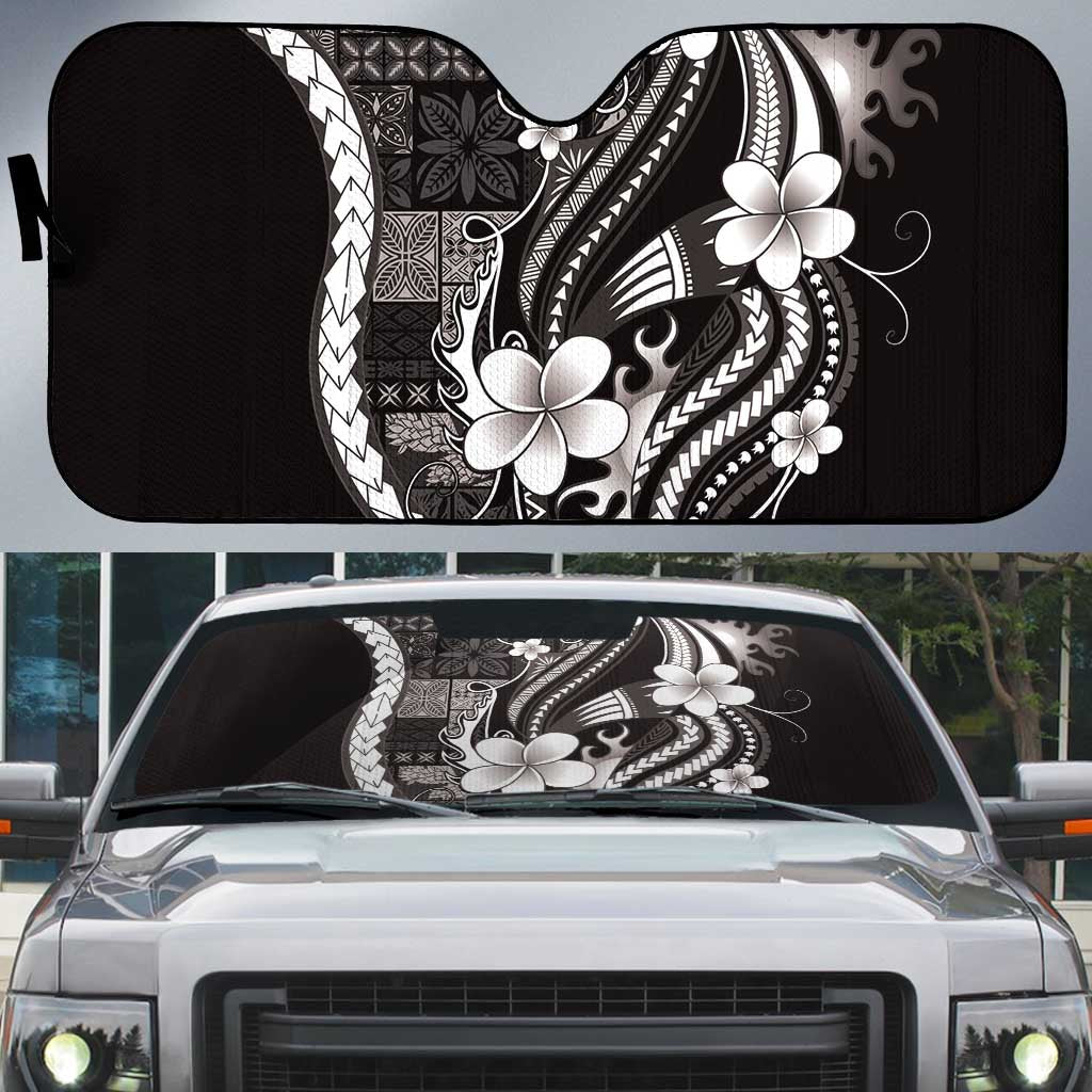 Samoa Siapo Tribal Pattern Auto Sun Shade Black Polynesian Plumeria Tapa Motif LT9 Black - Polynesian Pride