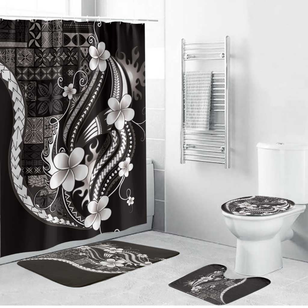 Samoa Siapo Tribal Pattern Bathroom Set Black Polynesian Plumeria Tapa Motif LT9 Bathroom Set (4 pcs) Black - Polynesian Pride