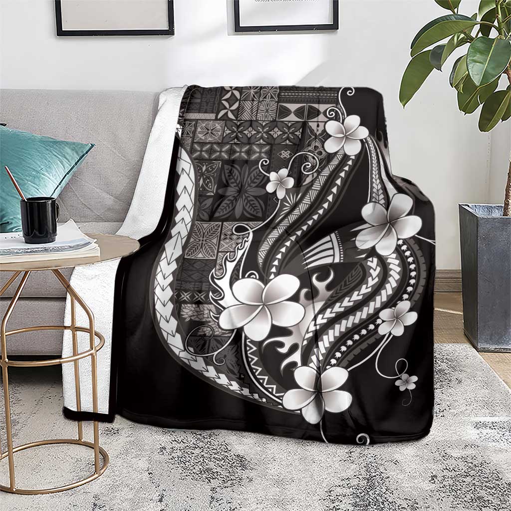 Samoa Siapo Tribal Pattern Blanket Black Polynesian Plumeria Tapa Motif LT9 - Polynesian Pride