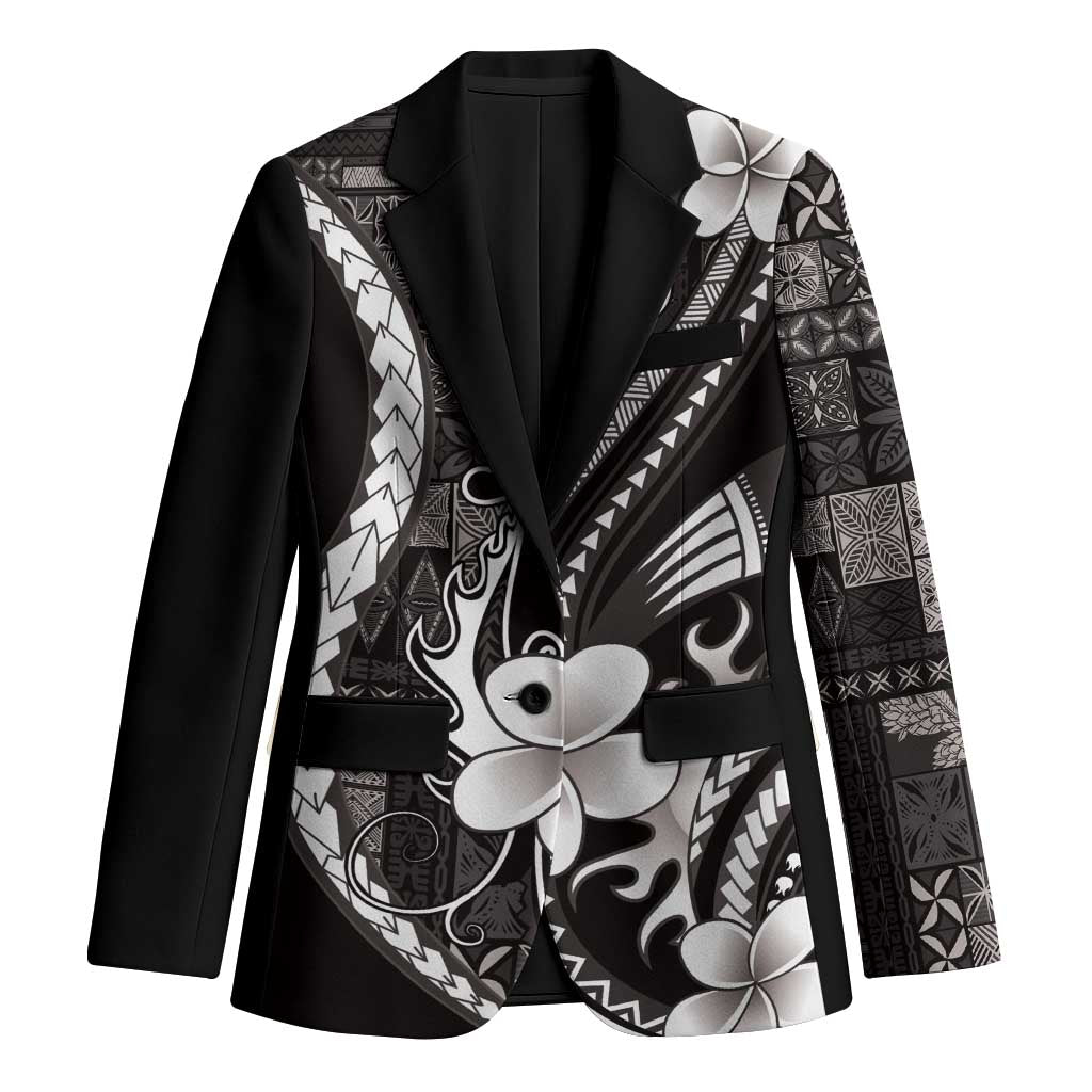 Samoa Siapo Tribal Pattern Blazer Black Polynesian Plumeria Tapa Motif LT9 Unisex Black - Polynesian Pride