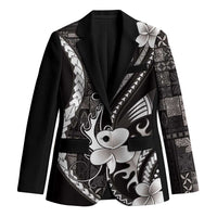 Samoa Siapo Tribal Pattern Blazer Black Polynesian Plumeria Tapa Motif LT9 Unisex Black - Polynesian Pride