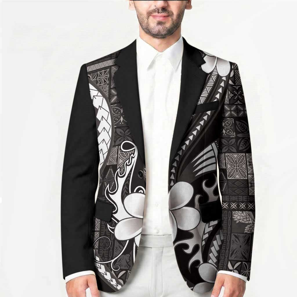 Samoa Siapo Tribal Pattern Blazer Black Polynesian Plumeria Tapa Motif LT9 - Polynesian Pride