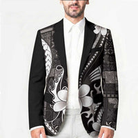 Samoa Siapo Tribal Pattern Blazer Black Polynesian Plumeria Tapa Motif LT9 - Polynesian Pride