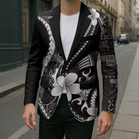 Samoa Siapo Tribal Pattern Blazer Black Polynesian Plumeria Tapa Motif LT9 - Polynesian Pride