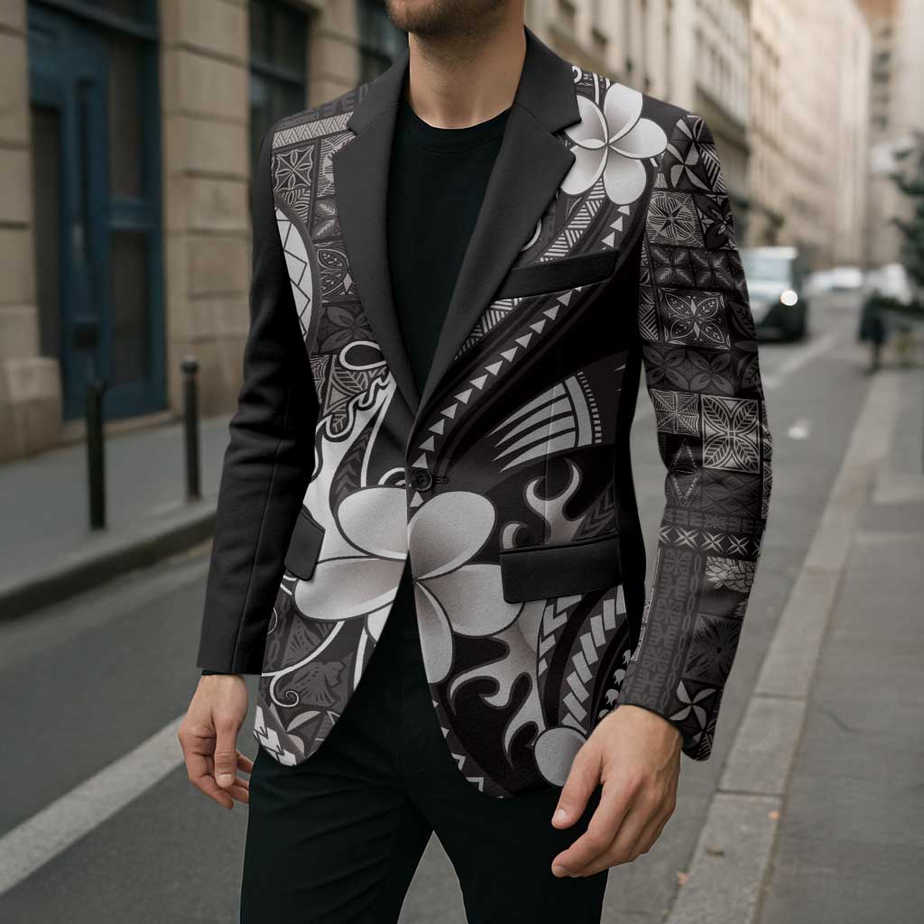 Samoa Siapo Tribal Pattern Blazer Black Polynesian Plumeria Tapa Motif LT9 - Polynesian Pride