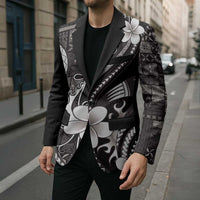 Samoa Siapo Tribal Pattern Blazer Black Polynesian Plumeria Tapa Motif LT9 - Polynesian Pride