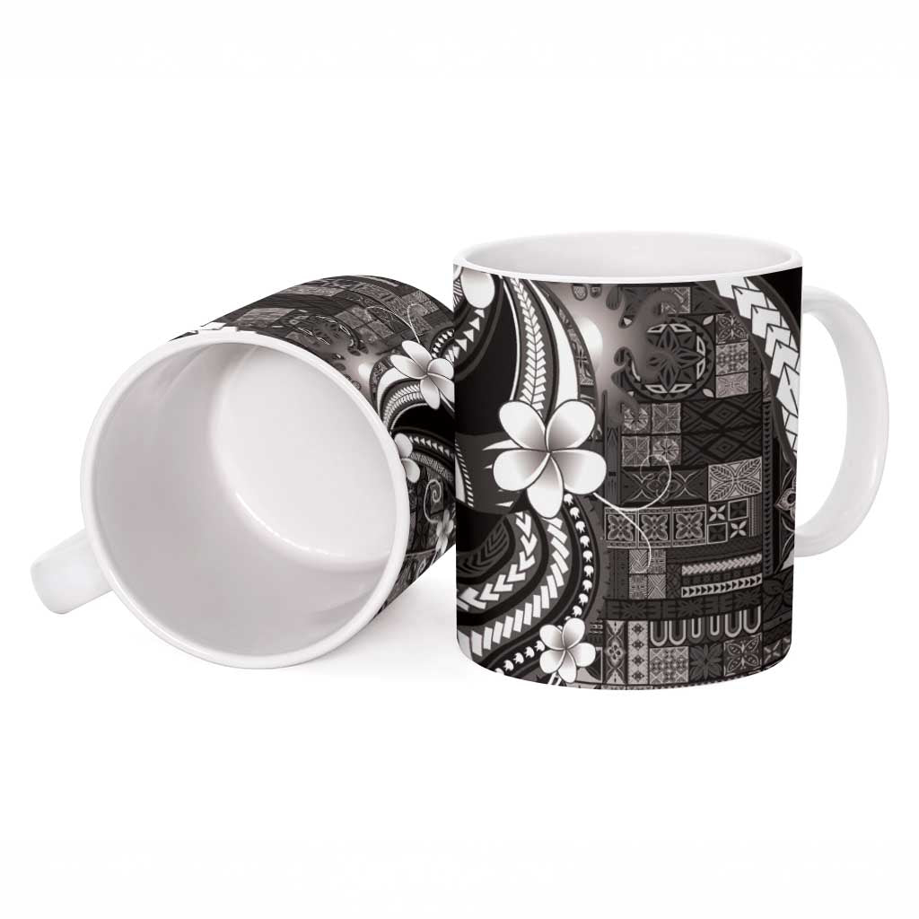 Samoa Siapo Tribal Pattern Ceramic Mug Black Polynesian Plumeria Tapa Motif LT9 - Polynesian Pride