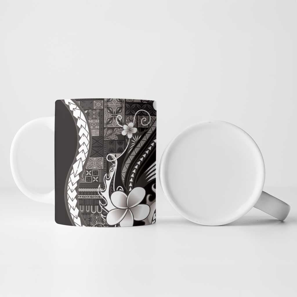 Samoa Siapo Tribal Pattern Ceramic Mug Black Polynesian Plumeria Tapa Motif LT9 - Polynesian Pride