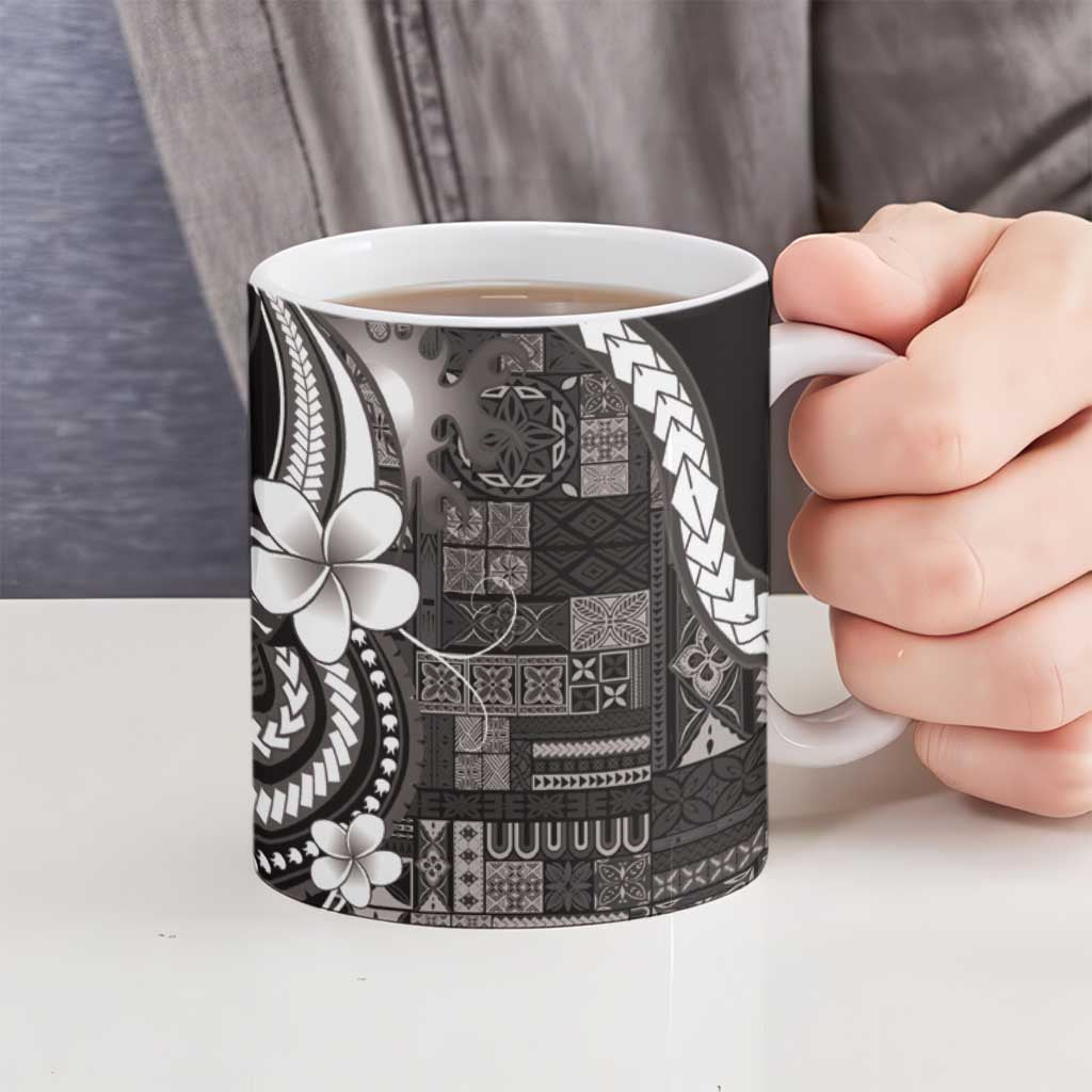 Samoa Siapo Tribal Pattern Ceramic Mug Black Polynesian Plumeria Tapa Motif LT9 - Polynesian Pride