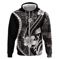Samoa Siapo Tribal Pattern Hoodie Black Polynesian Plumeria Tapa Motif LT9 Zip Hoodie Black - Polynesian Pride