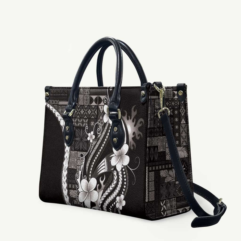 Samoa Siapo Tribal Pattern Leather Bag Black Polynesian Plumeria Tapa Motif LT9 Black - Polynesian Pride