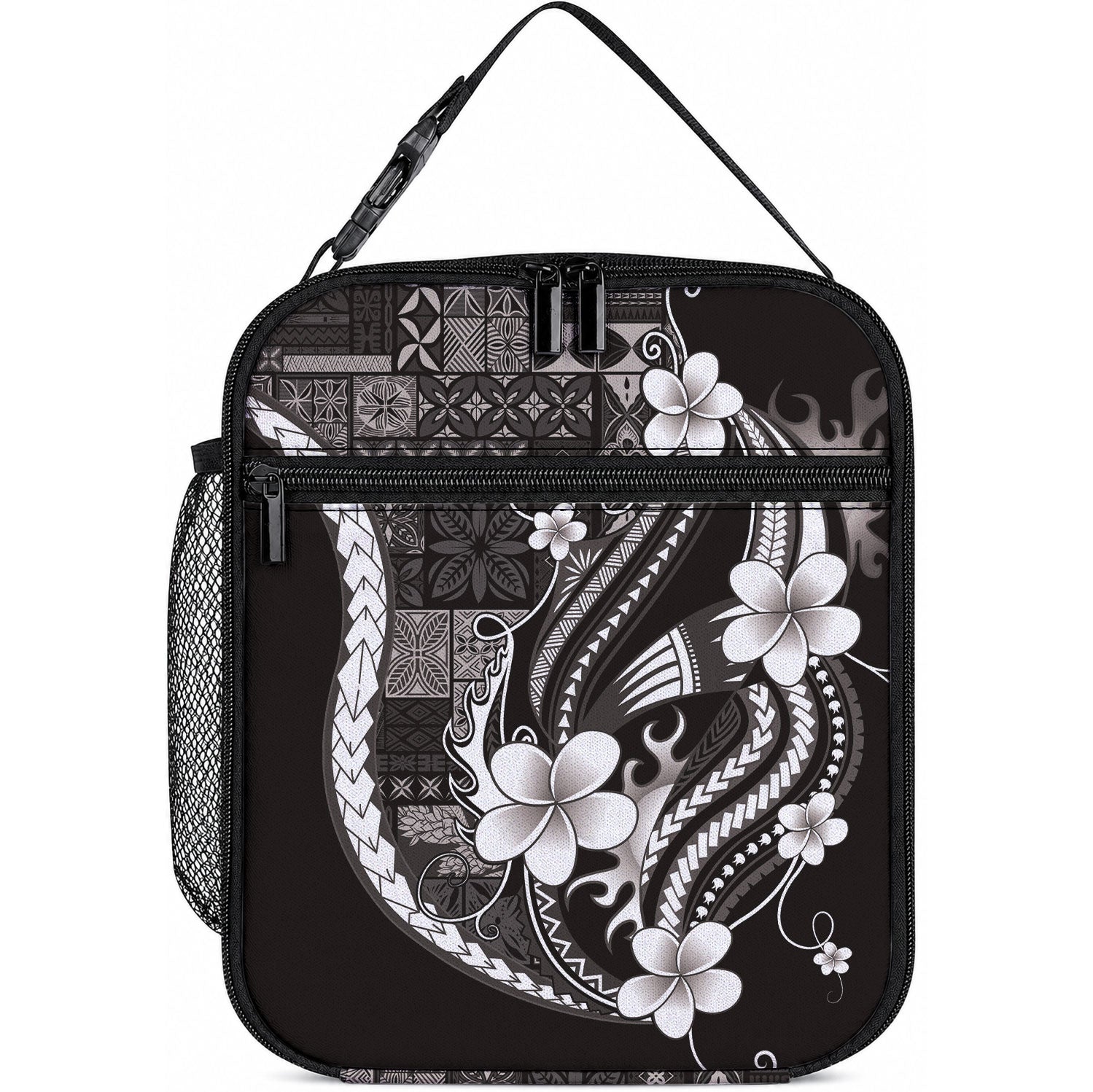 Samoa Siapo Tribal Pattern Lunch Bag Black Polynesian Plumeria Tapa Motif LT9 10.2 × 8.3 × 4.3 inch Blue - Polynesian Pride