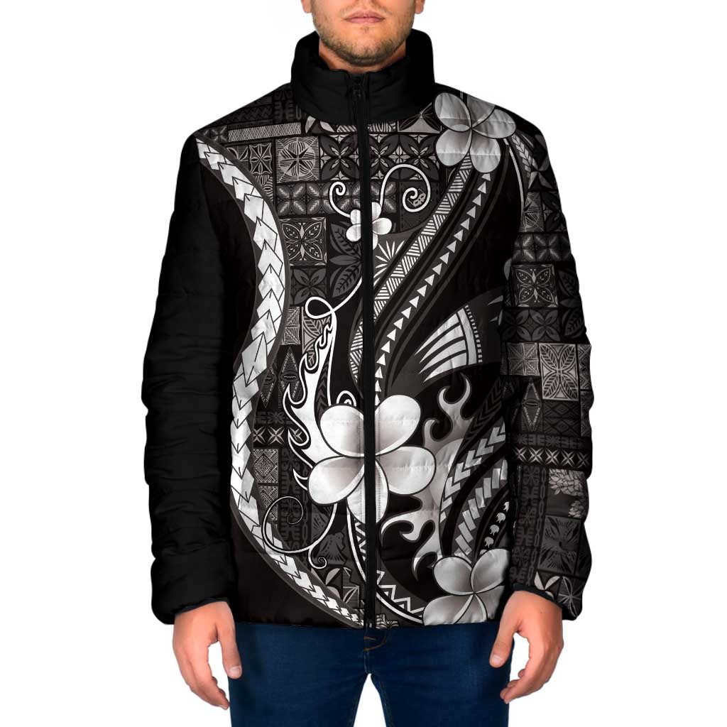 Samoa Siapo Tribal Pattern Padded Jacket Black Polynesian Plumeria Tapa Motif LT9 Men Black - Polynesian Pride