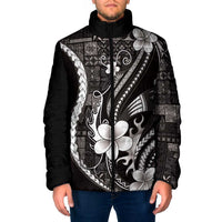 Samoa Siapo Tribal Pattern Padded Jacket Black Polynesian Plumeria Tapa Motif LT9 Men Black - Polynesian Pride