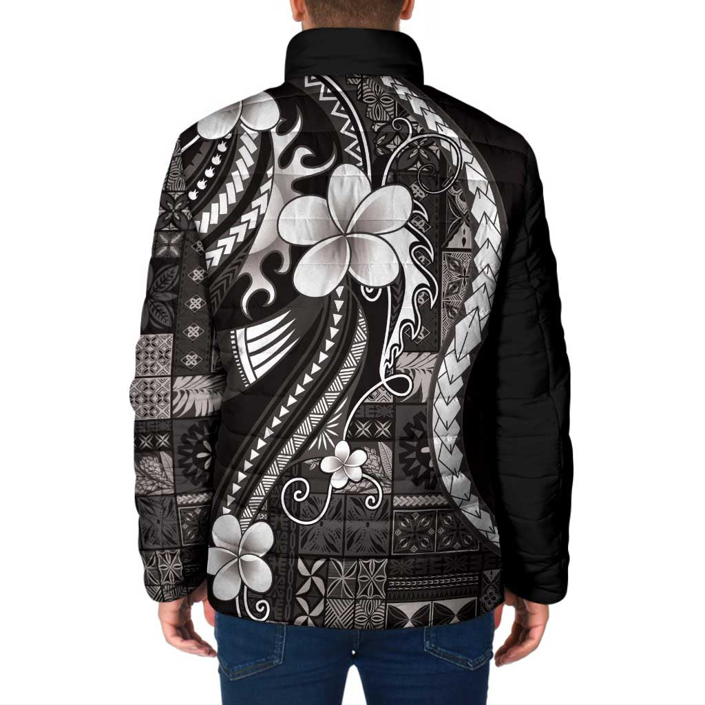 Samoa Siapo Tribal Pattern Padded Jacket Black Polynesian Plumeria Tapa Motif LT9 - Polynesian Pride